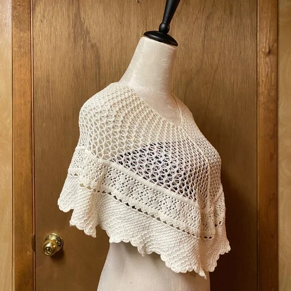 Bebe White Crochet Cape - Short Poncho - Picture 4 of 7